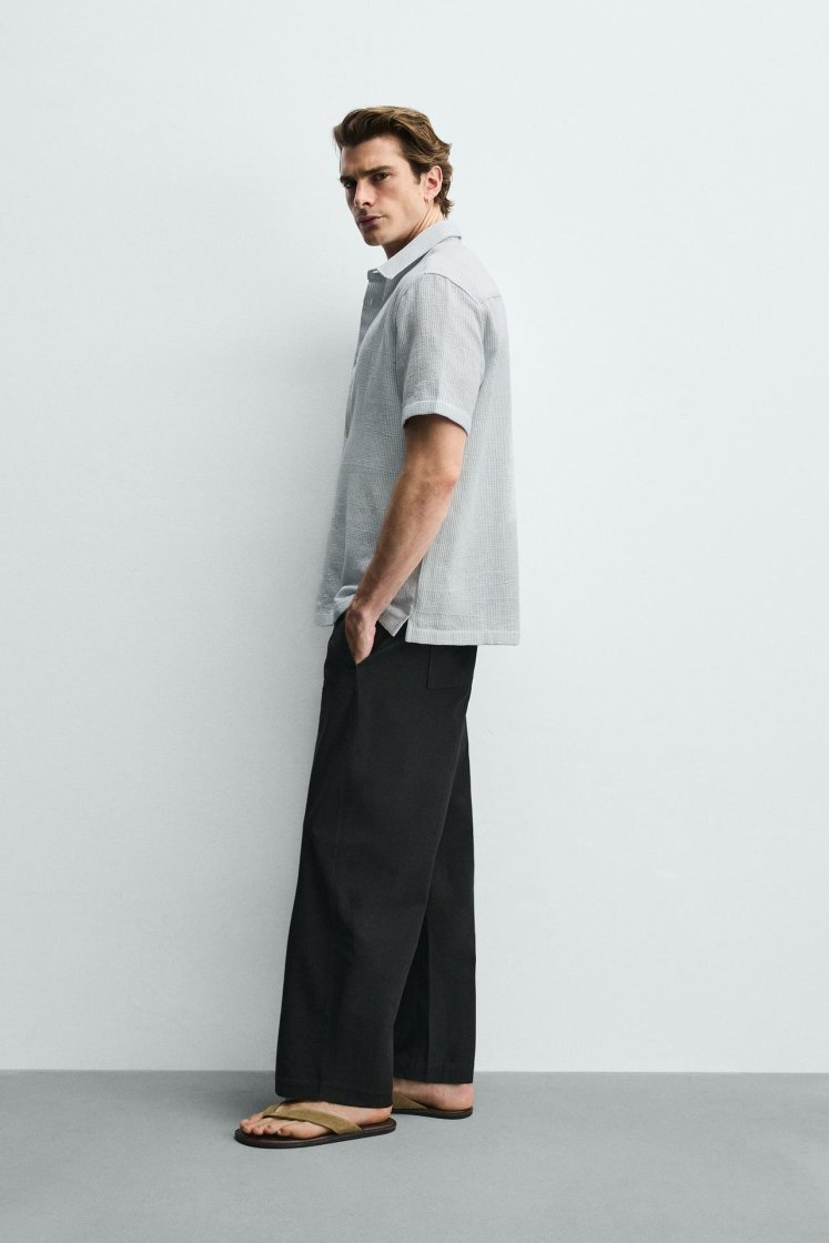 Zara Structured Comfort Shirt — Blanc / Bleu ciel