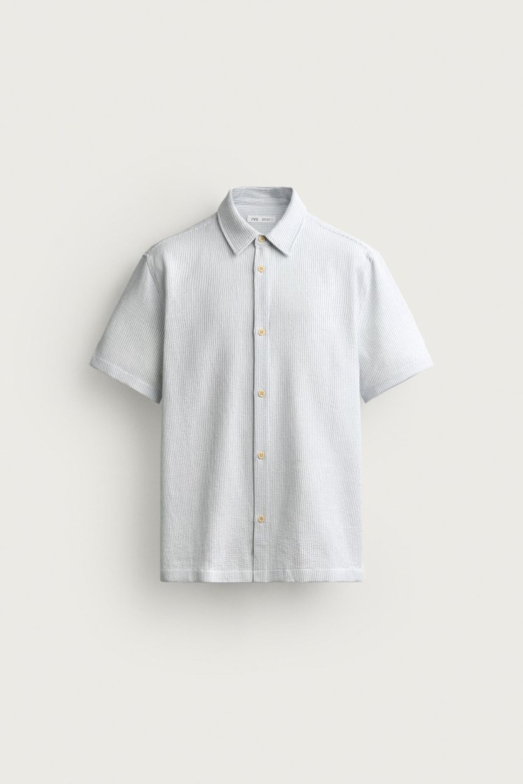 Zara Structured Comfort Shirt — Blanc / Bleu ciel