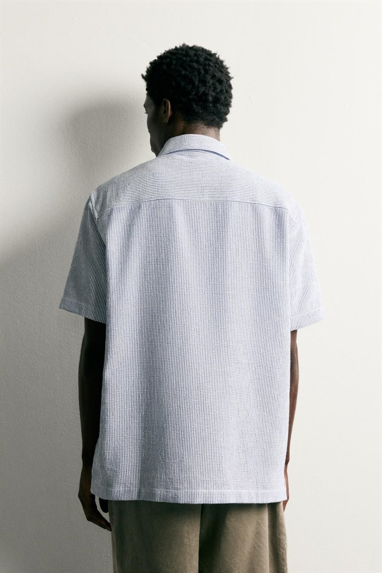 Zara Structured Comfort Shirt — Bleu marine / Blanc
