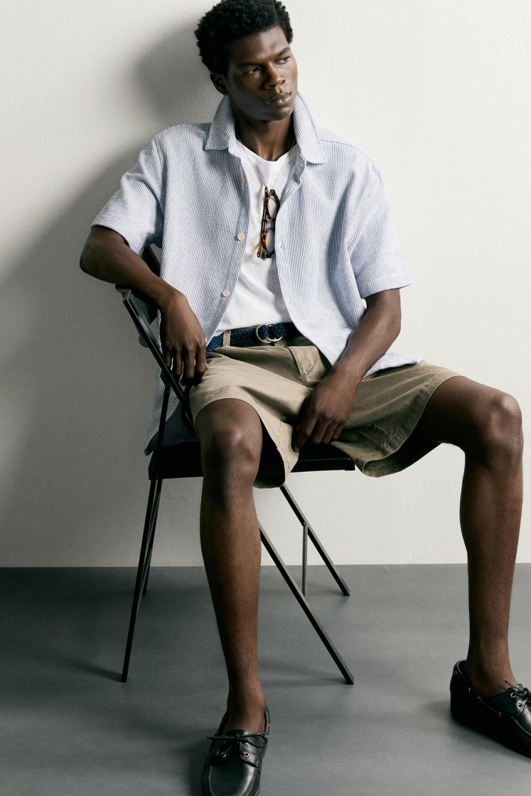 Zara Structured Comfort Shirt — Bleu marine / Blanc