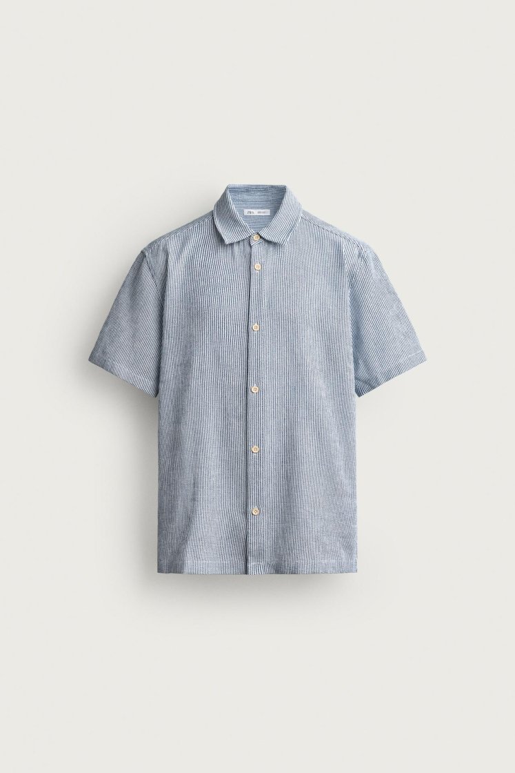Zara Structured Comfort Shirt — Bleu marine / Blanc