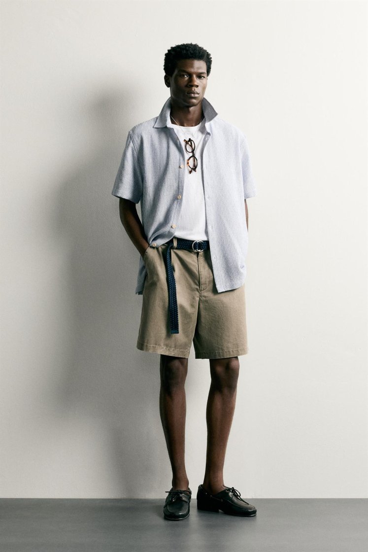 Zara Structured Comfort Shirt — Bleu marine / Blanc