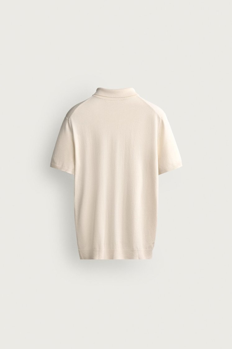 Zara Structured Knit Polo Regular Fit — Blanc cassé