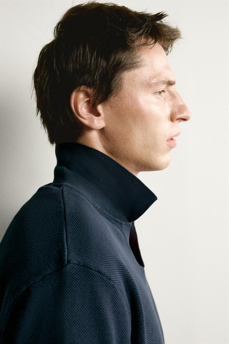 Zara Structured Knit Polo Regular Fit — Bleu marine