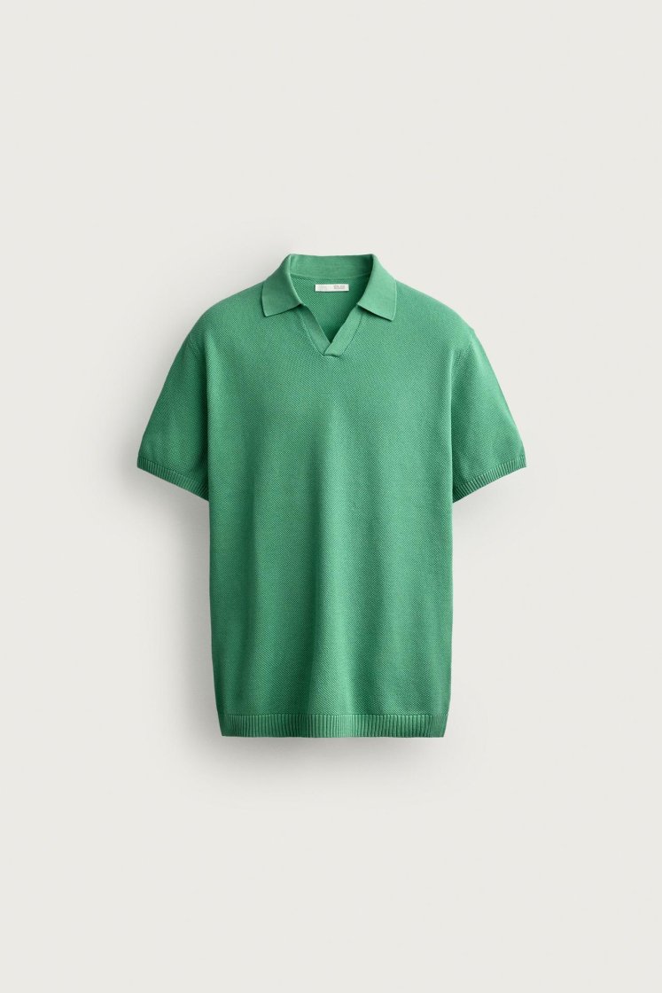 Zara Structured Knit Polo Regular Fit — Vert