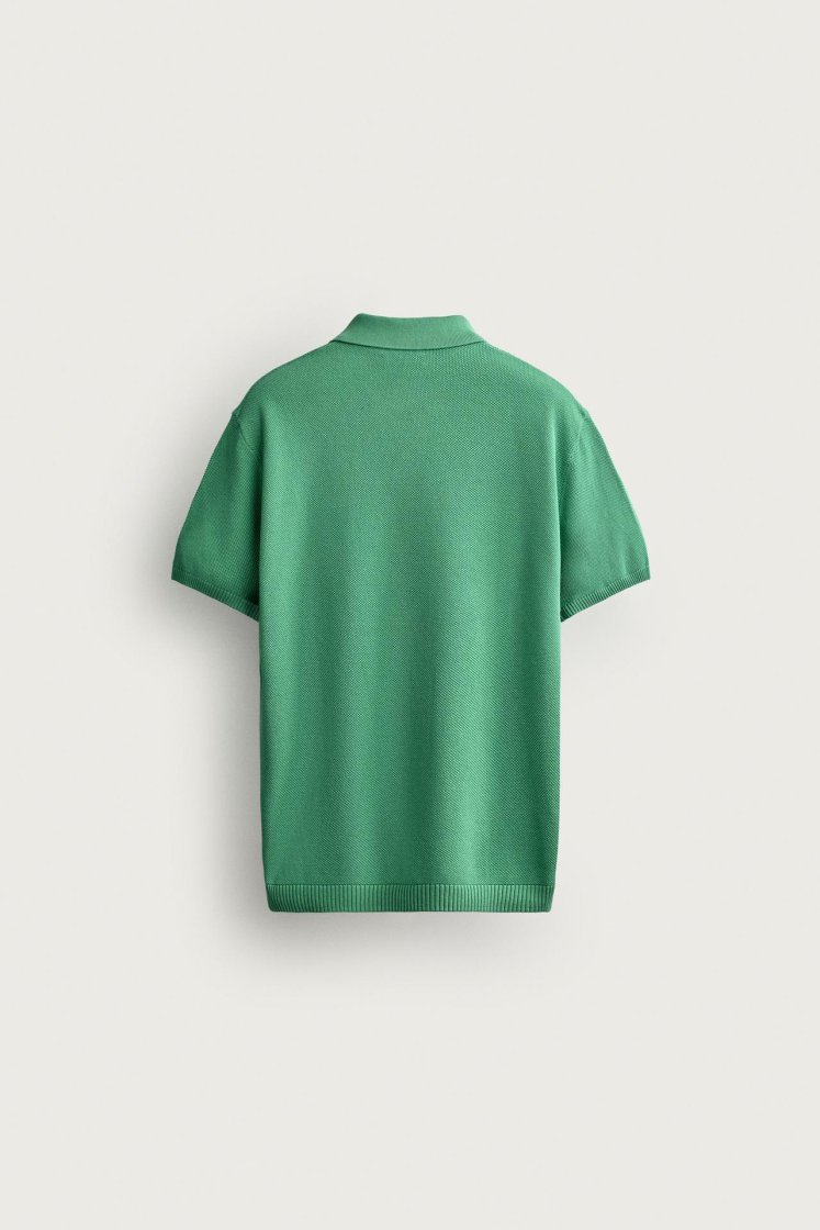 Zara Structured Knit Polo Regular Fit — Vert