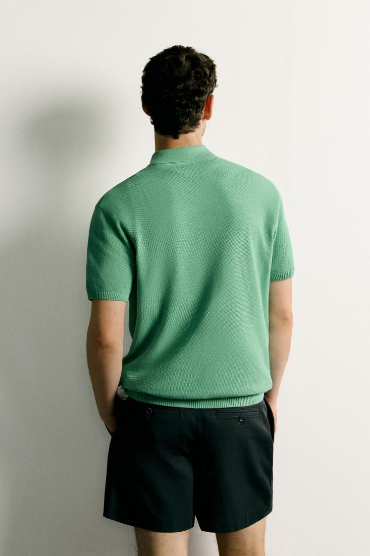 Zara Structured Knit Polo Regular Fit — Vert