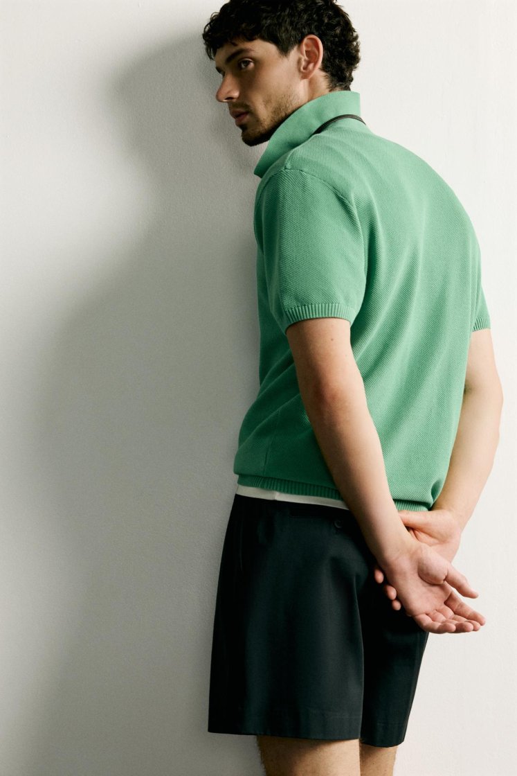 Zara Structured Knit Polo Regular Fit — Vert