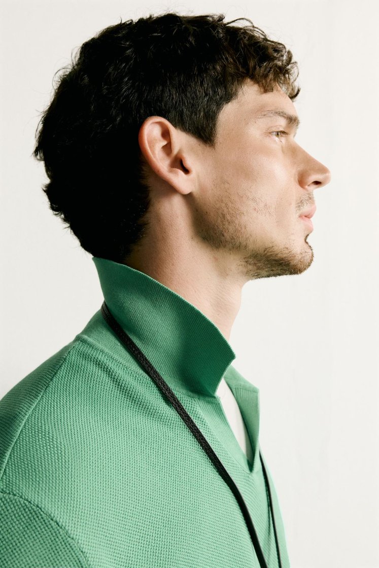 Zara Structured Knit Polo Regular Fit — Vert