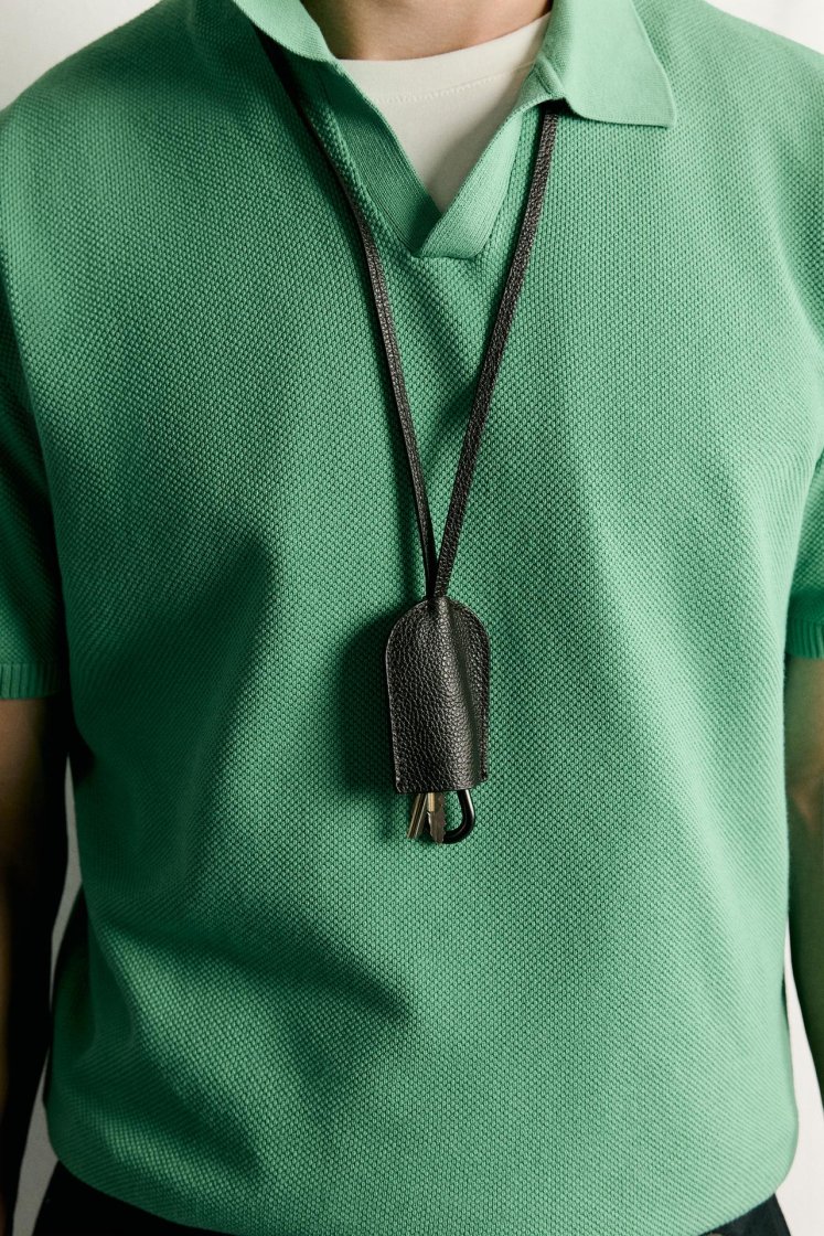 Zara Structured Knit Polo Regular Fit — Vert