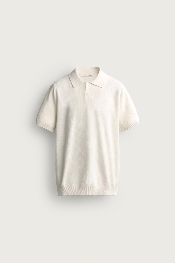Zara Structured Knit Regular Polo — Blanc