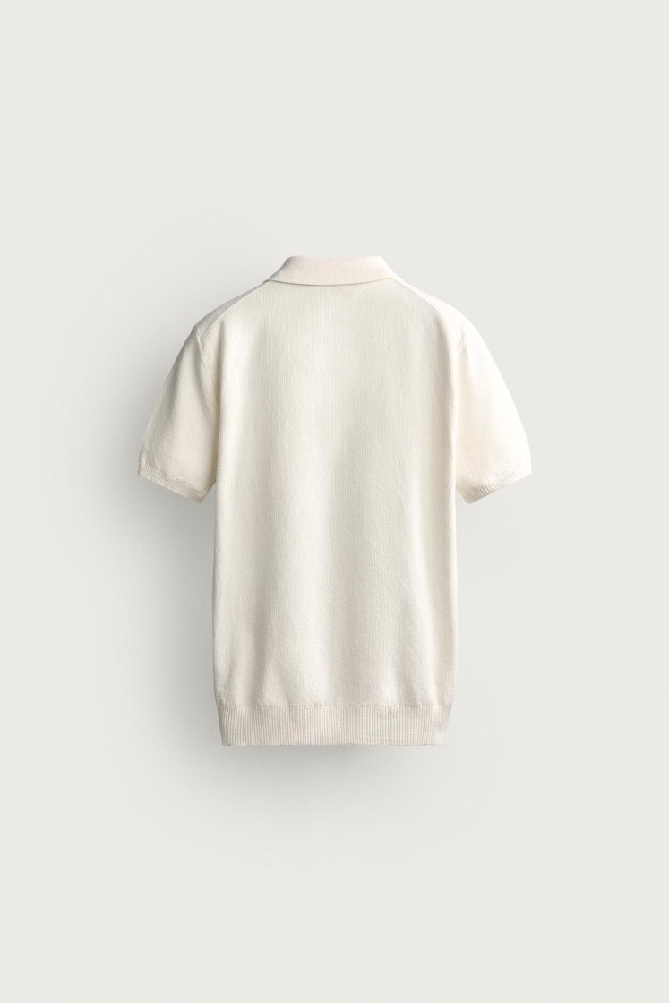 Zara Structured Knit Regular Polo — Blanc