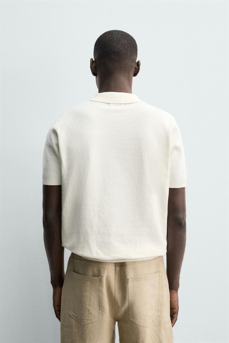 Zara Structured Knit Regular Polo — Blanc