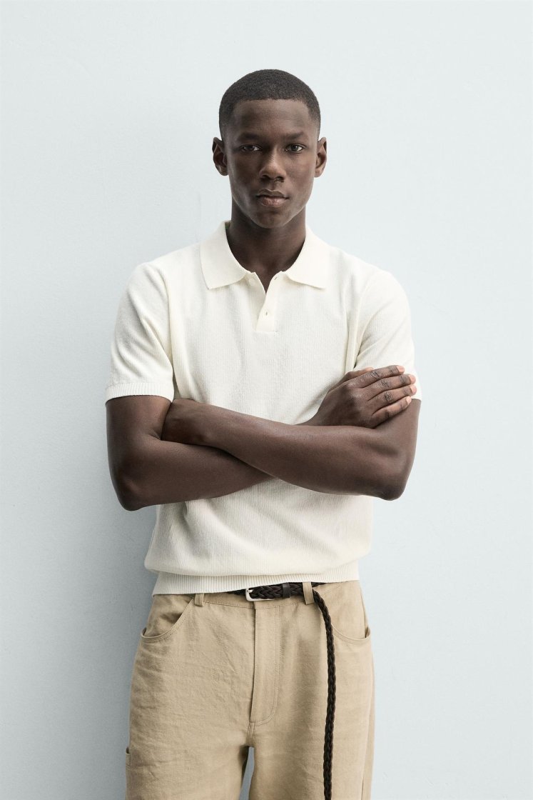 Zara Structured Knit Regular Polo — Blanc