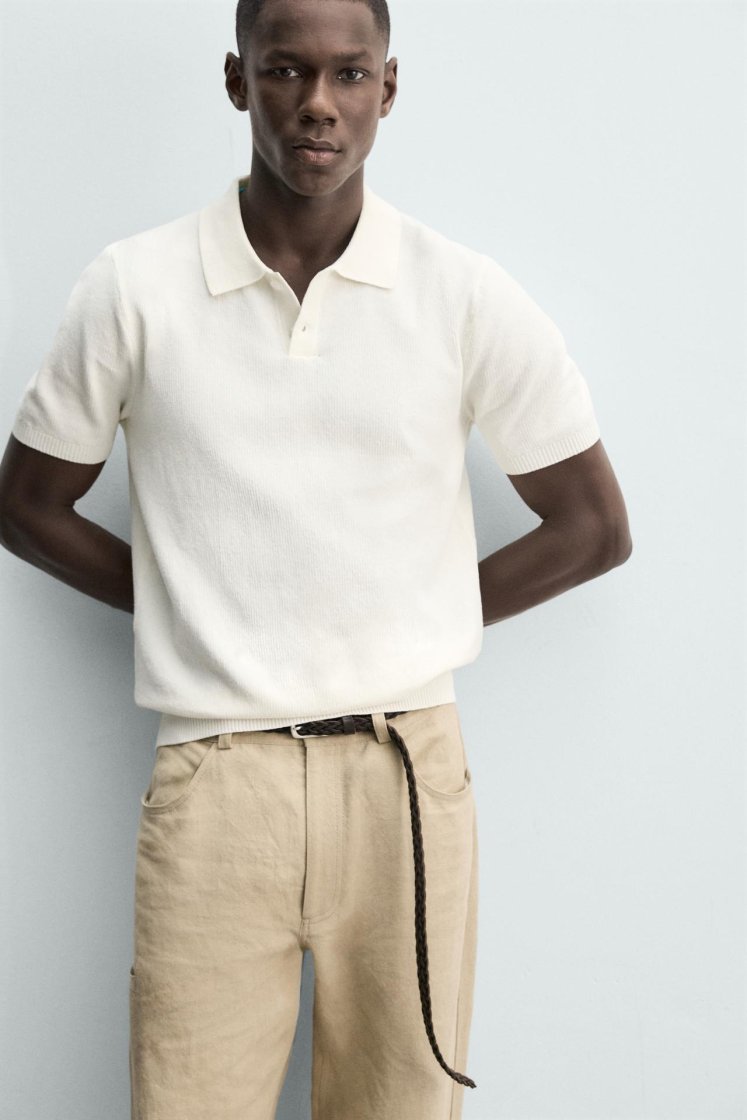 Zara Structured Knit Regular Polo — Blanc