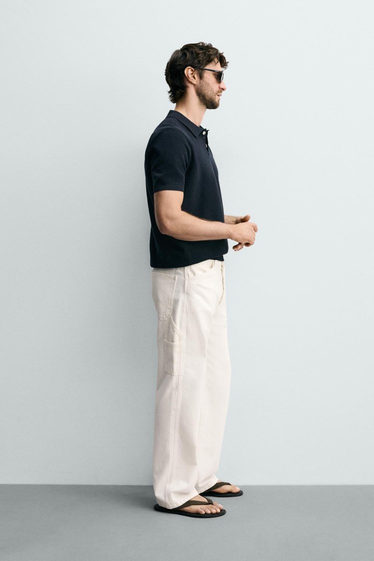 Zara Structured Knit Regular Polo — Bleu marine