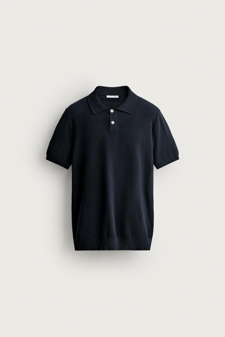 Zara Structured Knit Regular Polo — Bleu marine