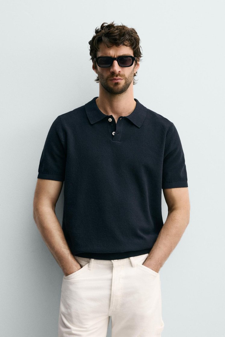 Zara Structured Knit Regular Polo — Bleu marine