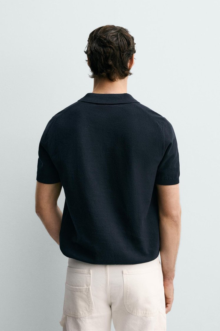 Zara Structured Knit Regular Polo — Bleu marine
