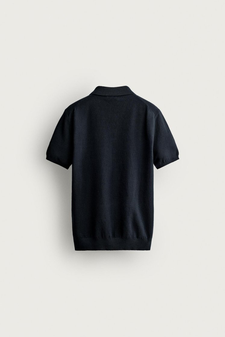 Zara Structured Knit Regular Polo — Bleu marine