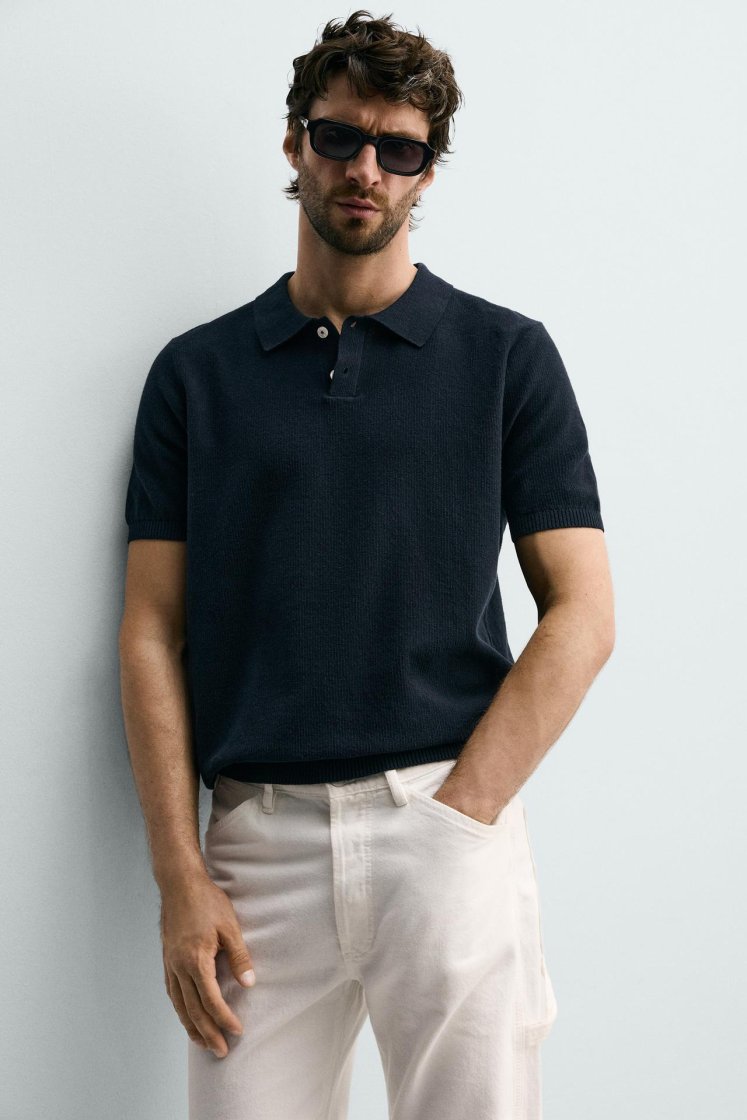 Zara Structured Knit Regular Polo — Bleu marine