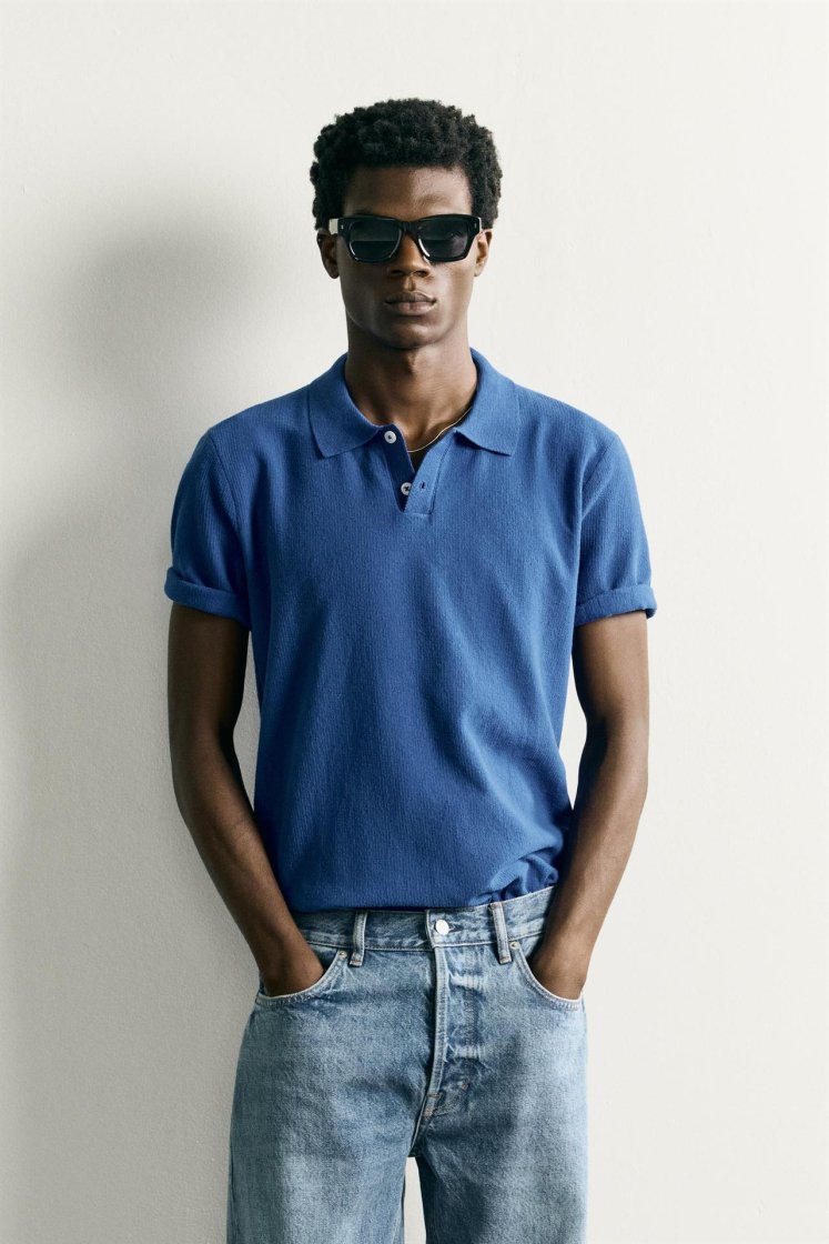 Zara Structured Knit Regular Polo — Bleu roi