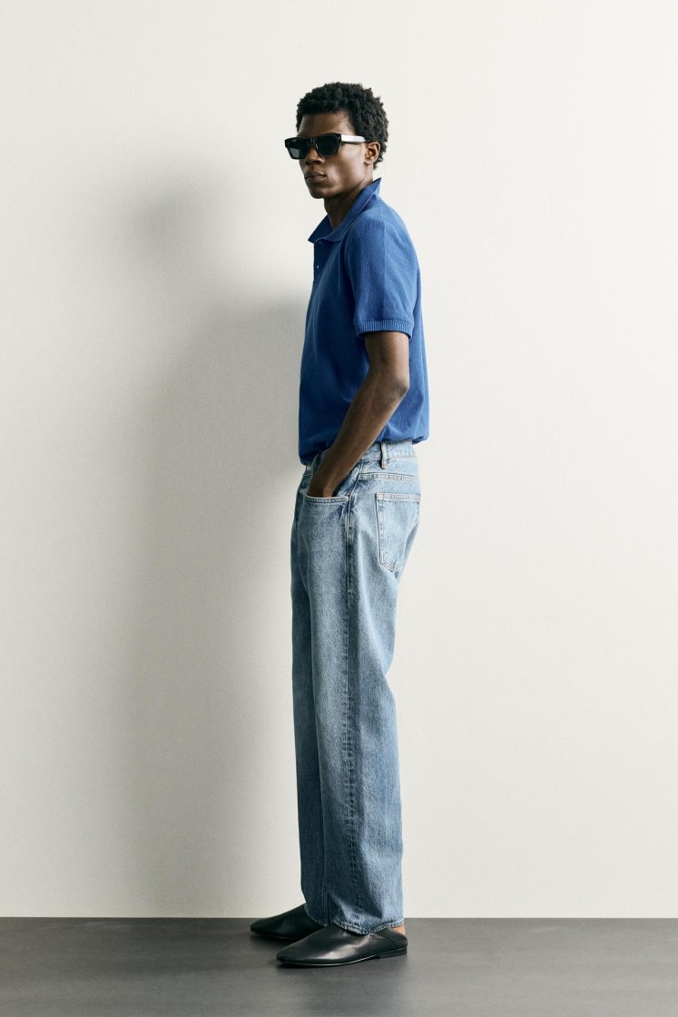 Zara Structured Knit Regular Polo — Bleu roi
