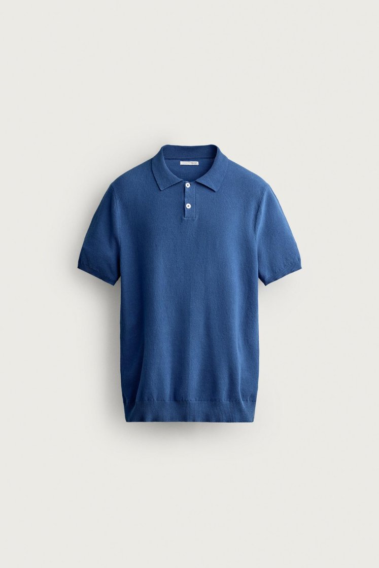 Zara Structured Knit Regular Polo — Bleu roi