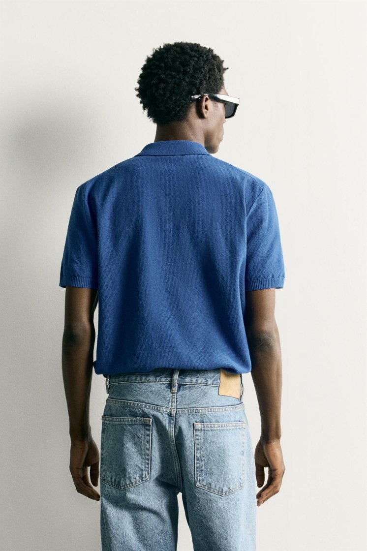 Zara Structured Knit Regular Polo — Bleu roi