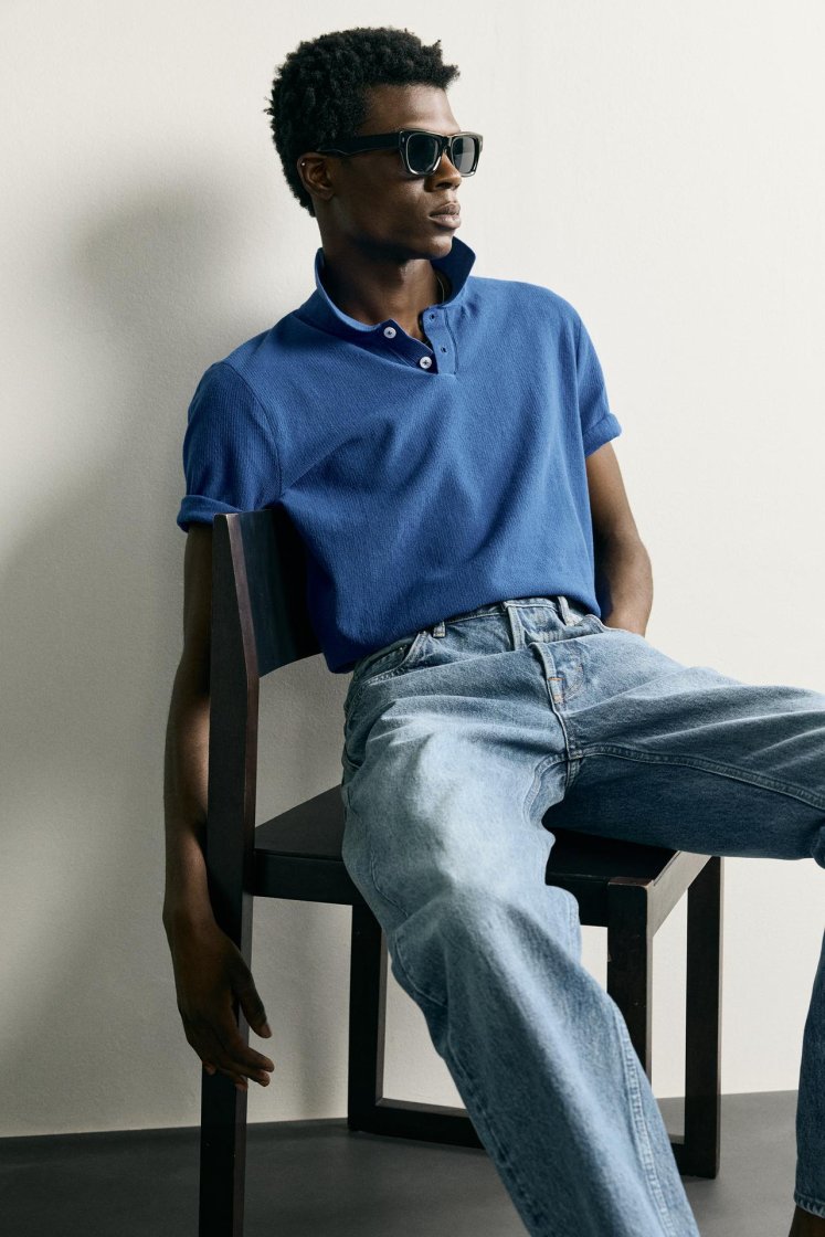 Zara Structured Knit Regular Polo — Bleu roi