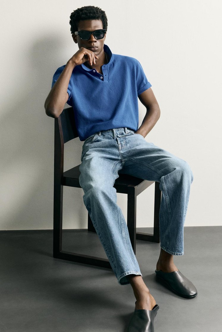 Zara Structured Knit Regular Polo — Bleu roi