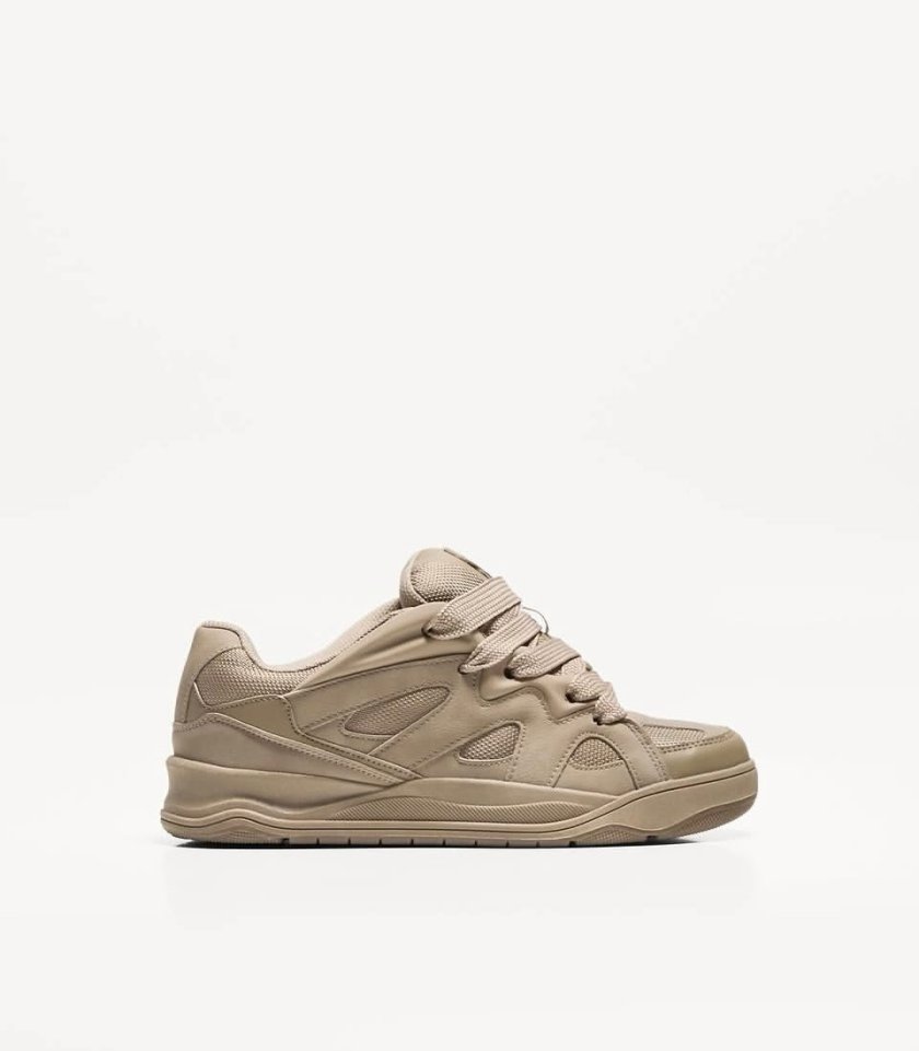 Bershka Skate Multi-Panel Sneakers — Beige