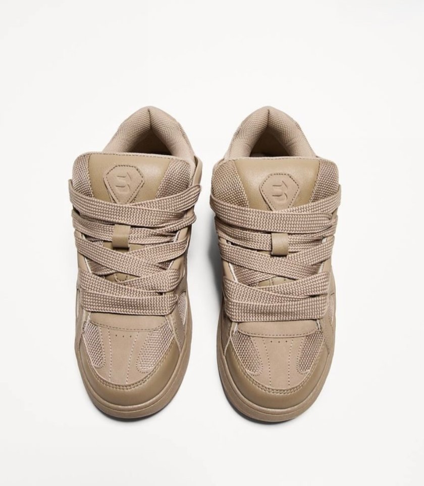 Bershka Skate Multi-Panel Sneakers — Beige