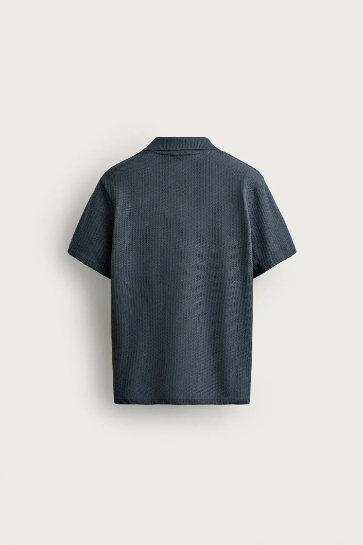 Zara Open-Knit Polo Charcoal — Midnight
