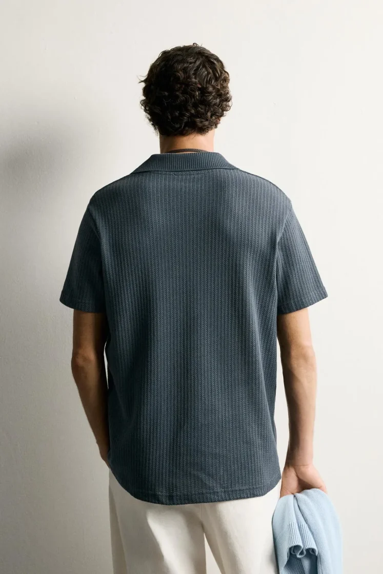 Zara Open-Knit Polo Charcoal — Midnight