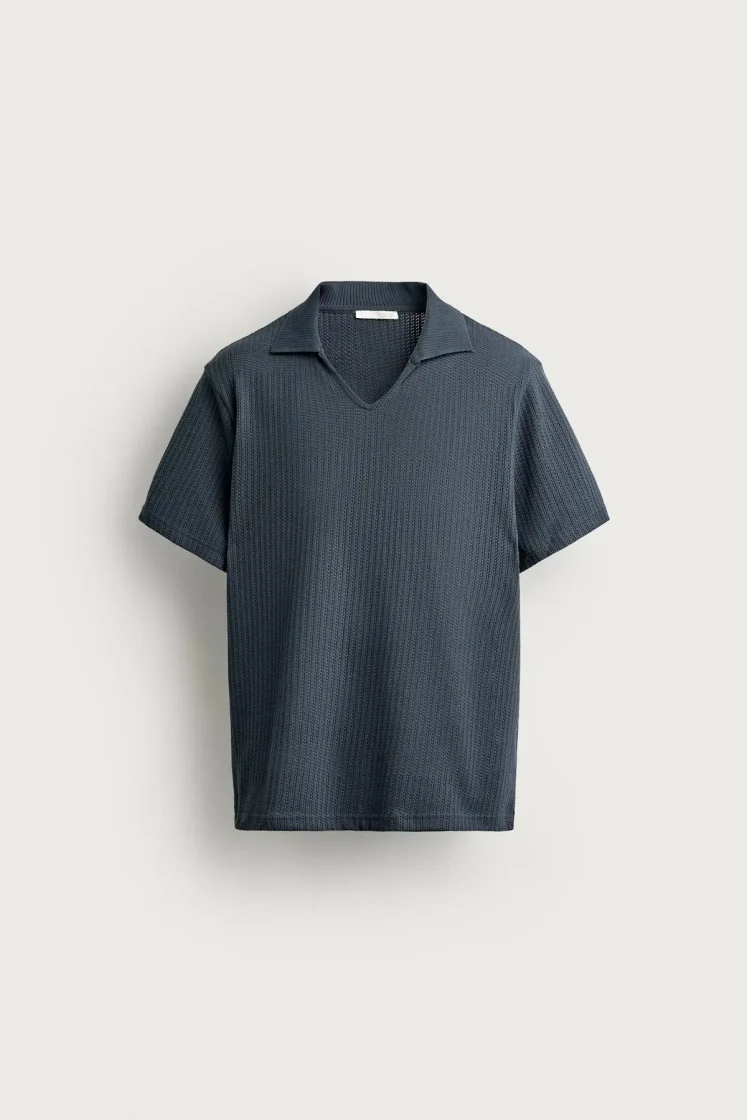 Zara Open-Knit Polo Charcoal — Midnight