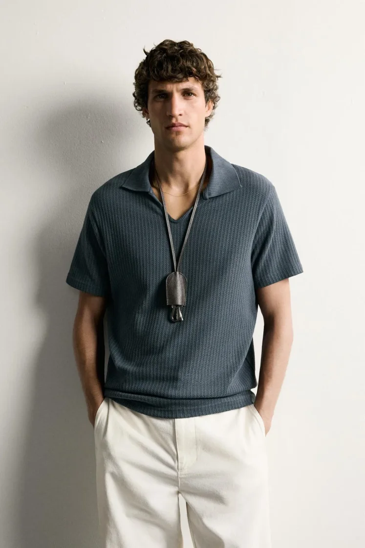 Zara Open-Knit Polo Charcoal — Midnight