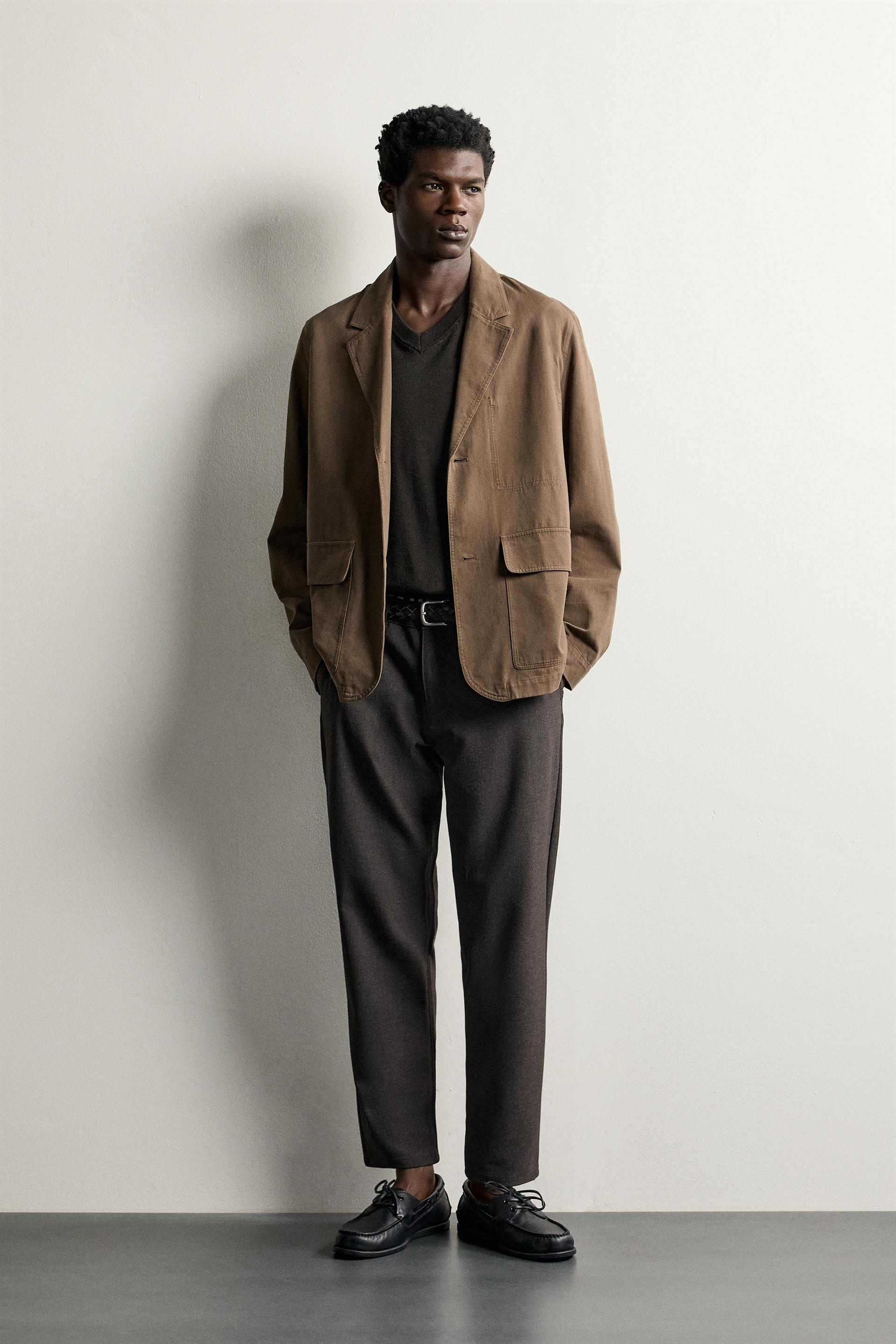 Zara Comfort Stretch Chino Trousers — Dark brown