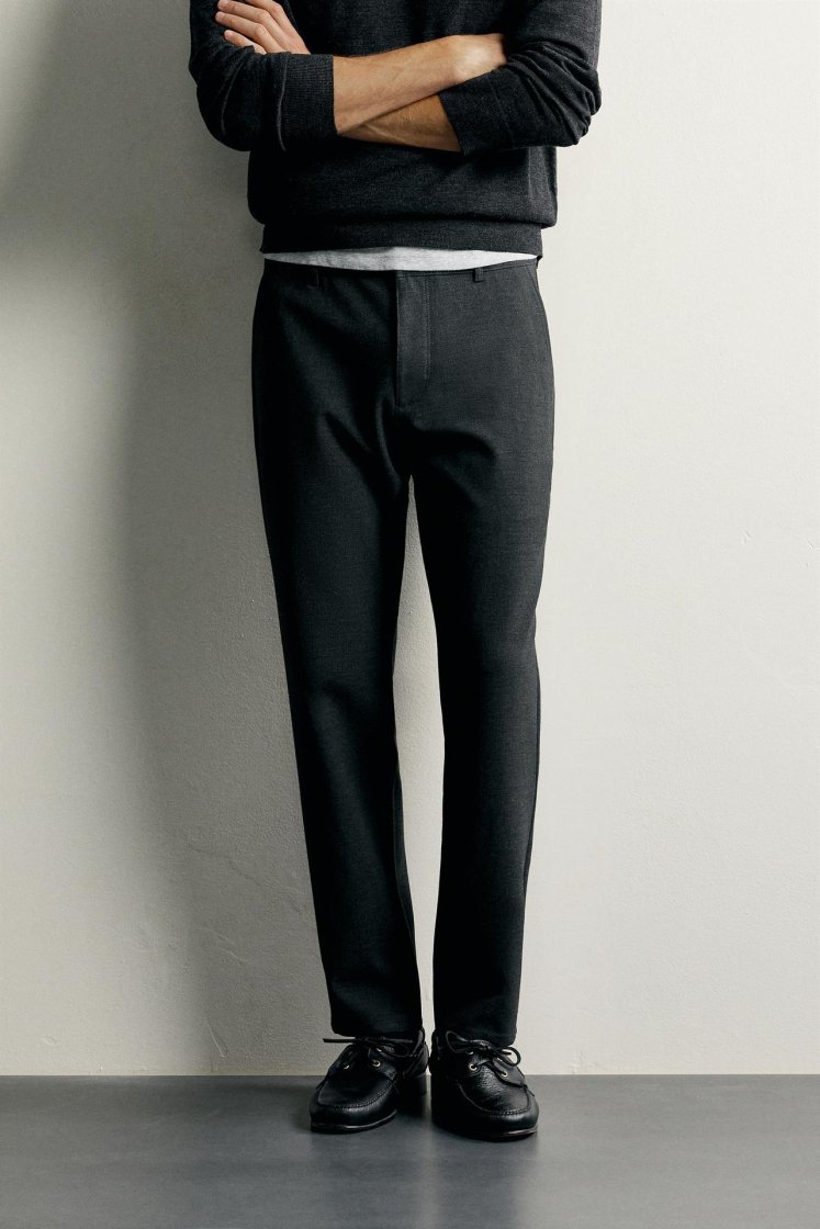 Zara Comfort Stretch Chino Trousers — Anthracite Grey