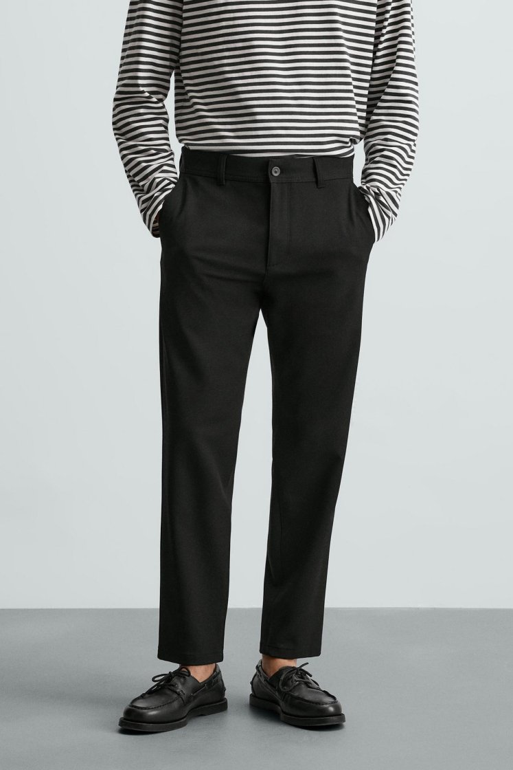 Zara Comfort Stretch Chino Trousers — Black