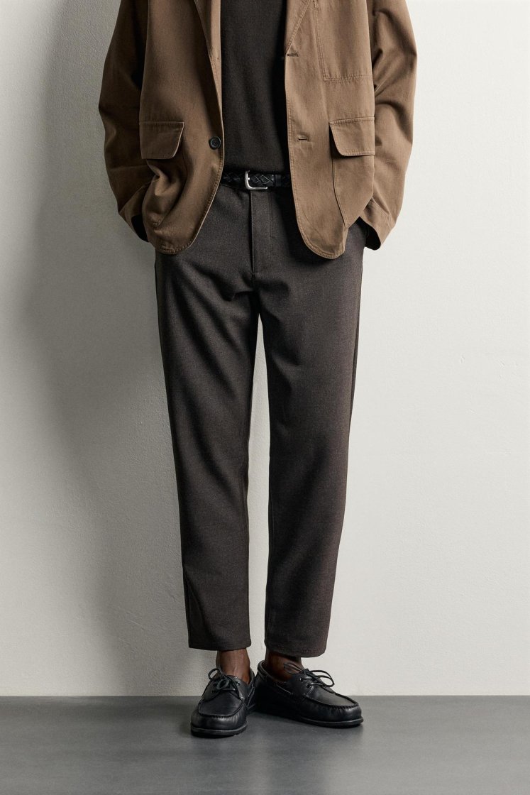 Zara Comfort Stretch Chino Trousers — Dark brown