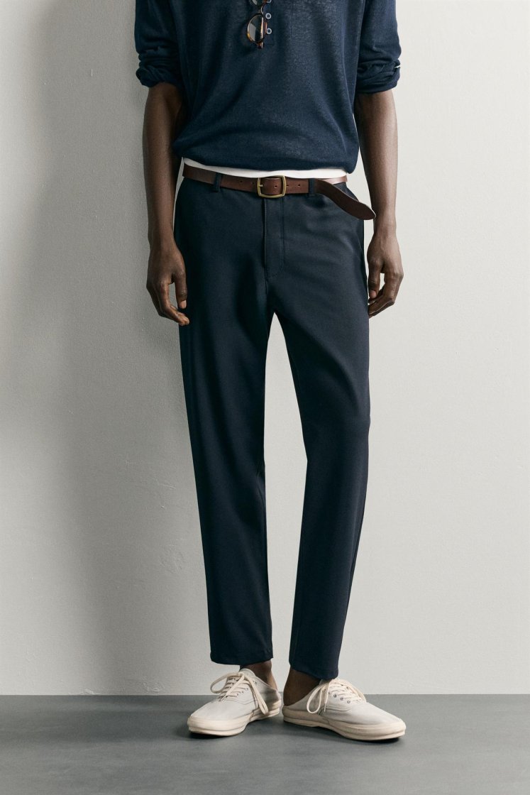 Zara Comfort Stretch Chino Trousers — Dark navy