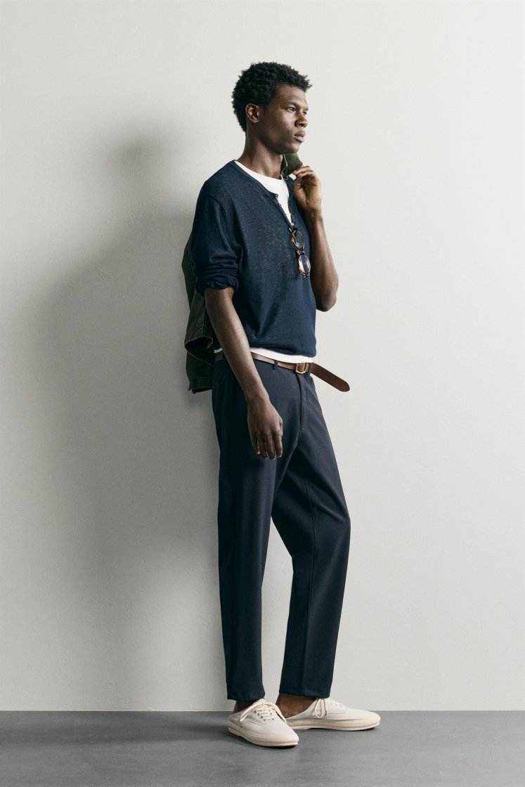 Zara Comfort Stretch Chino Trousers — Dark navy