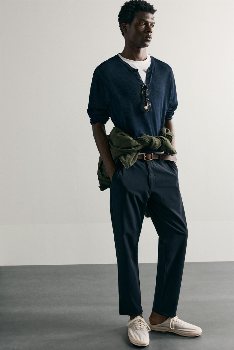 Zara Comfort Stretch Chino Trousers — Dark navy