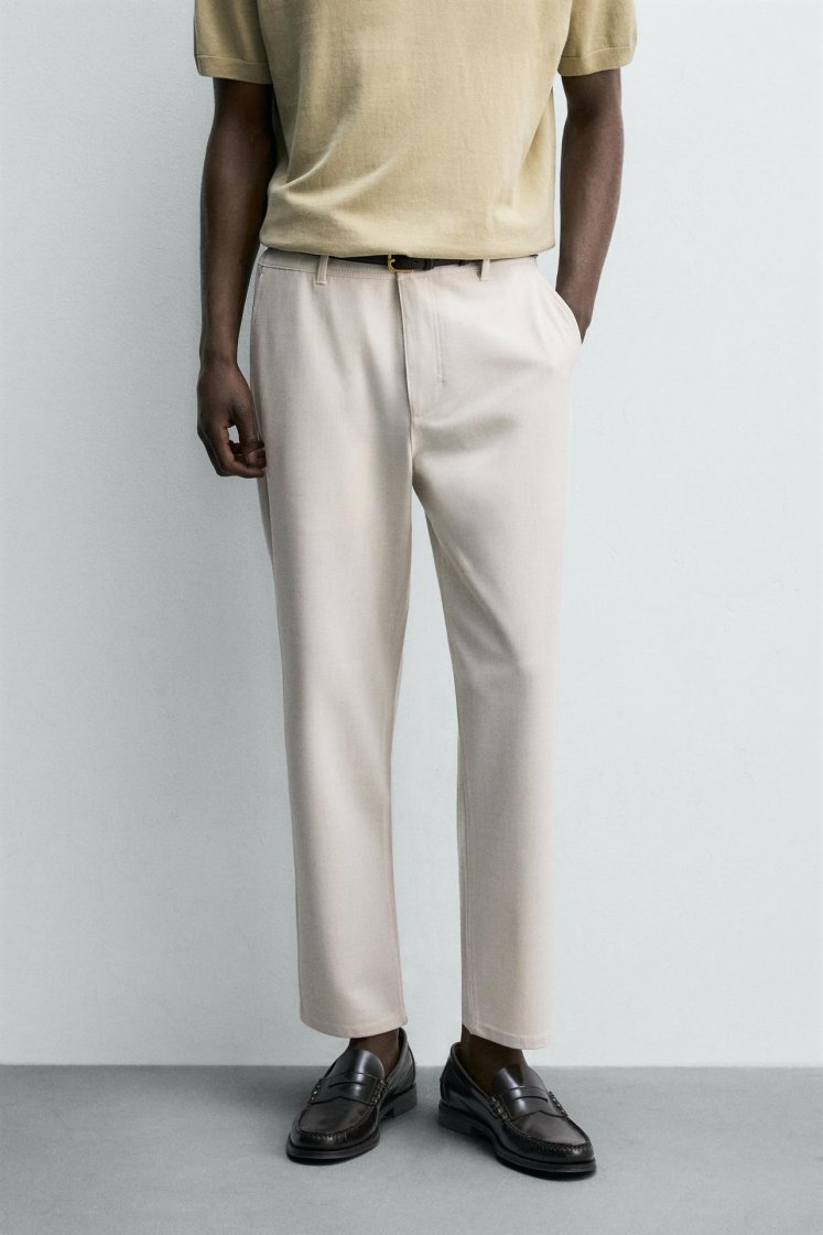 Zara Comfort Stretch Chino Trousers — Light beige