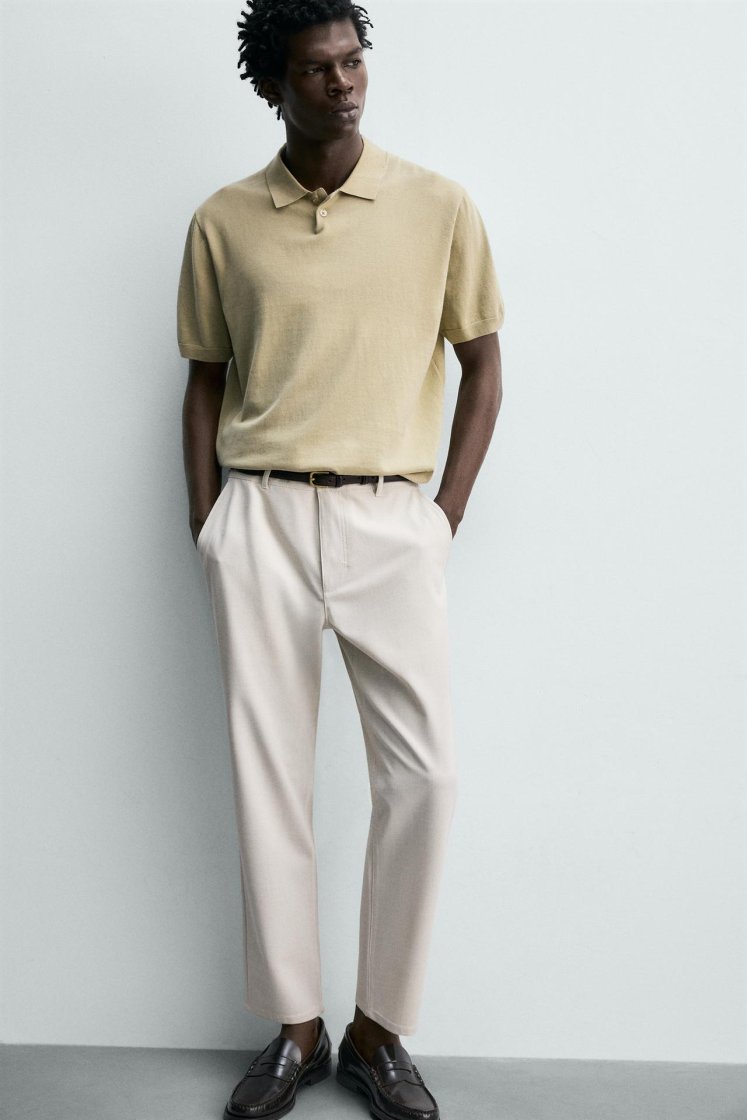 Zara Comfort Stretch Chino Trousers — Light beige