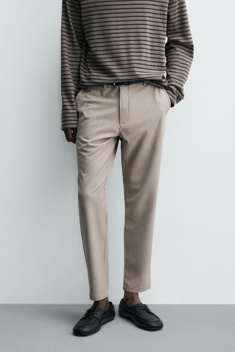 Zara Comfort Stretch Chino Trousers — Light mink