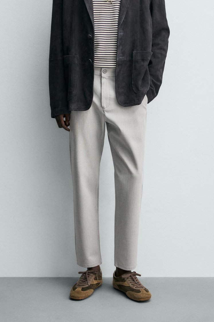 Zara Comfort Stretch Chino Trousers — Pearl grey