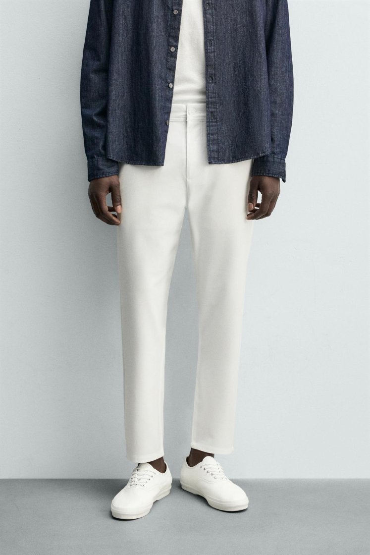 Zara Comfort Stretch Chino Trousers — White