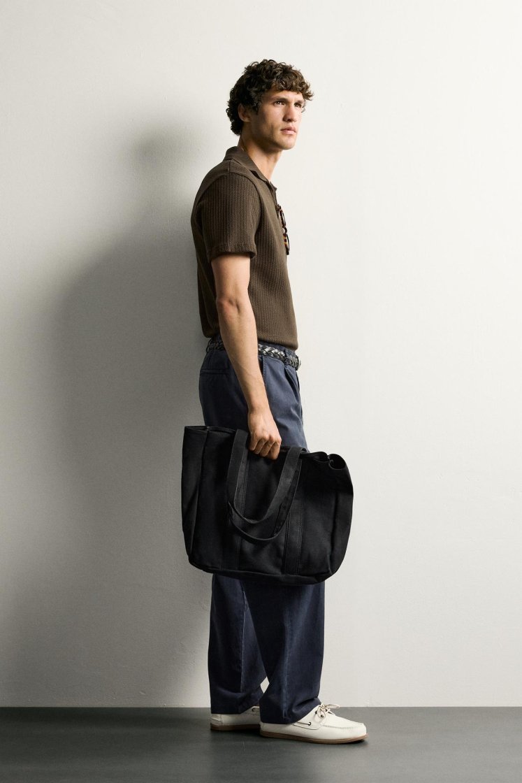 Zara Open-Knit Polo Charcoal — Brown